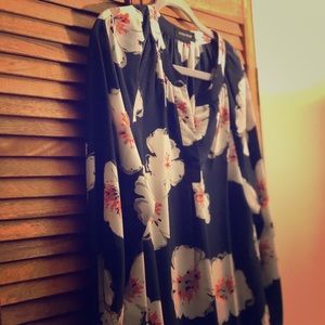 Navy blue and white floral blouse